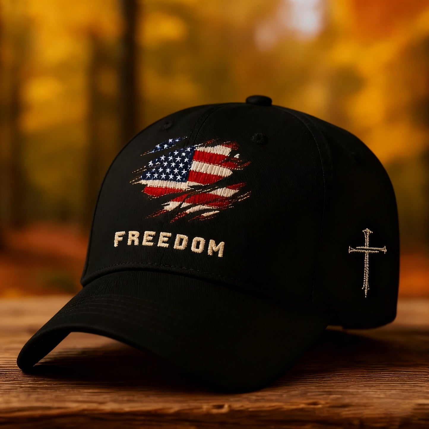 Freedom American Flag Print Jesus 3 Nail Cross Baseball Cap