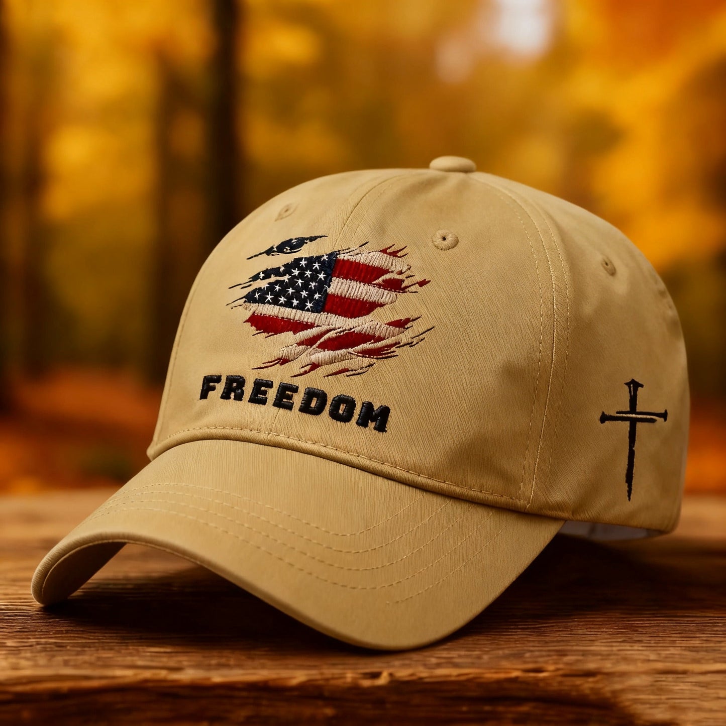 Freedom American Flag Print Jesus 3 Nail Cross Baseball Cap