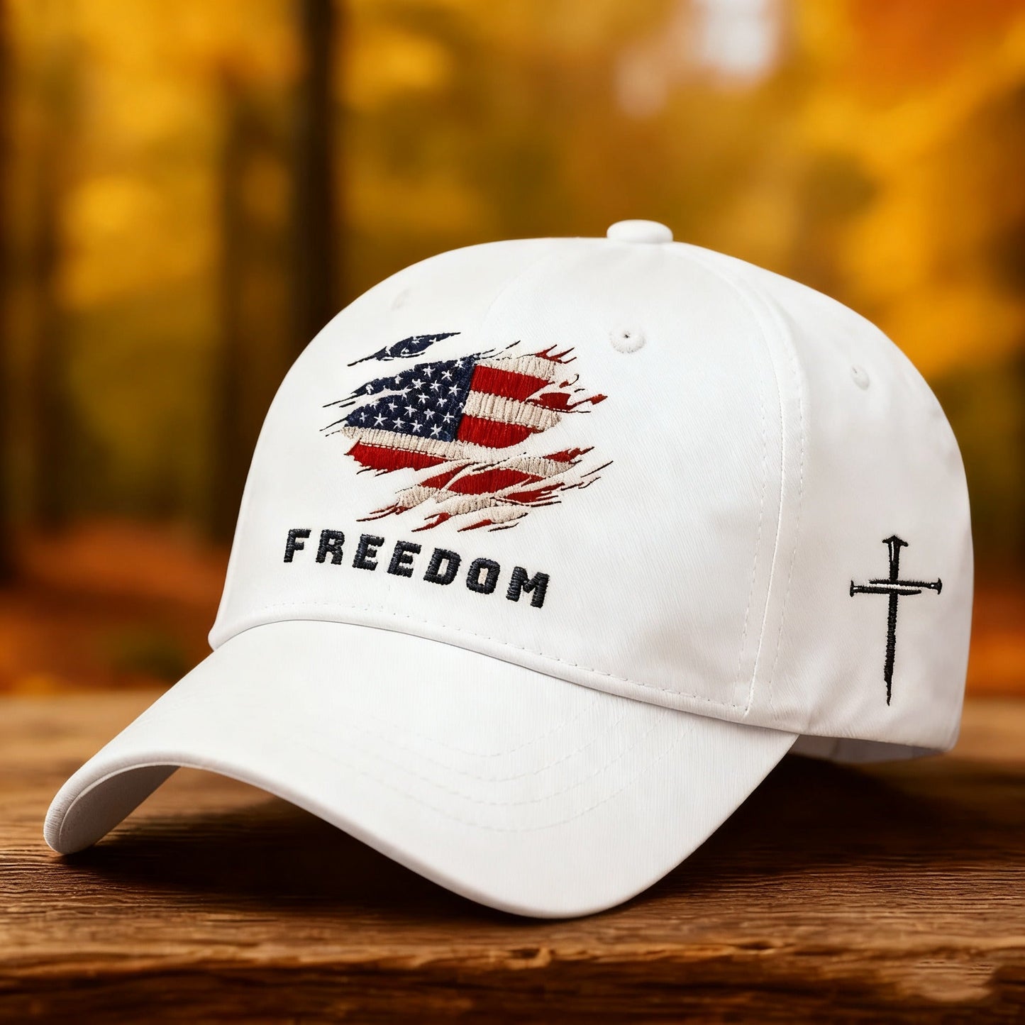 Freedom American Flag Print Jesus 3 Nail Cross Baseball Cap
