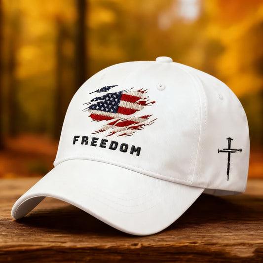 Freedom American Flag Print Jesus 3 Nail Cross Baseball Cap