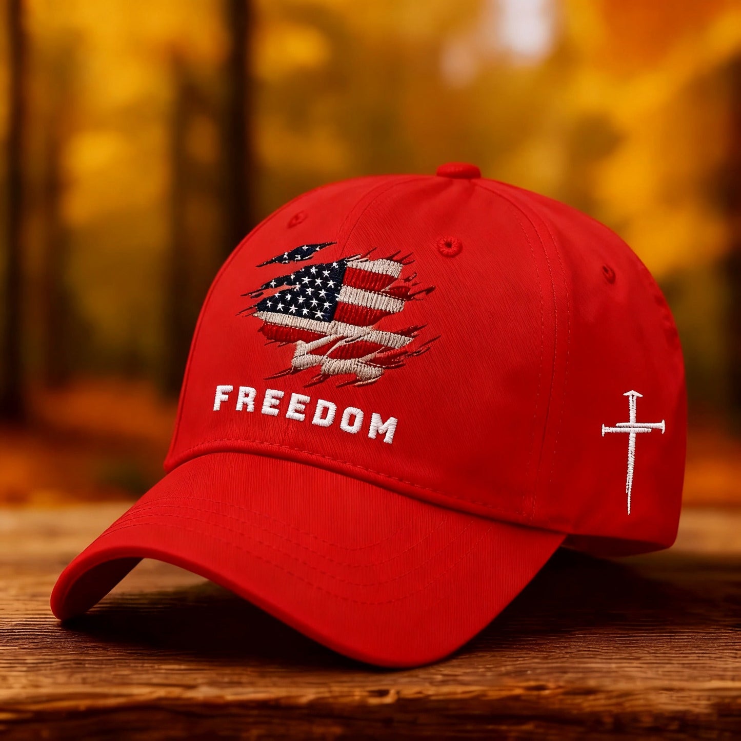 Freedom American Flag Print Jesus 3 Nail Cross Baseball Cap