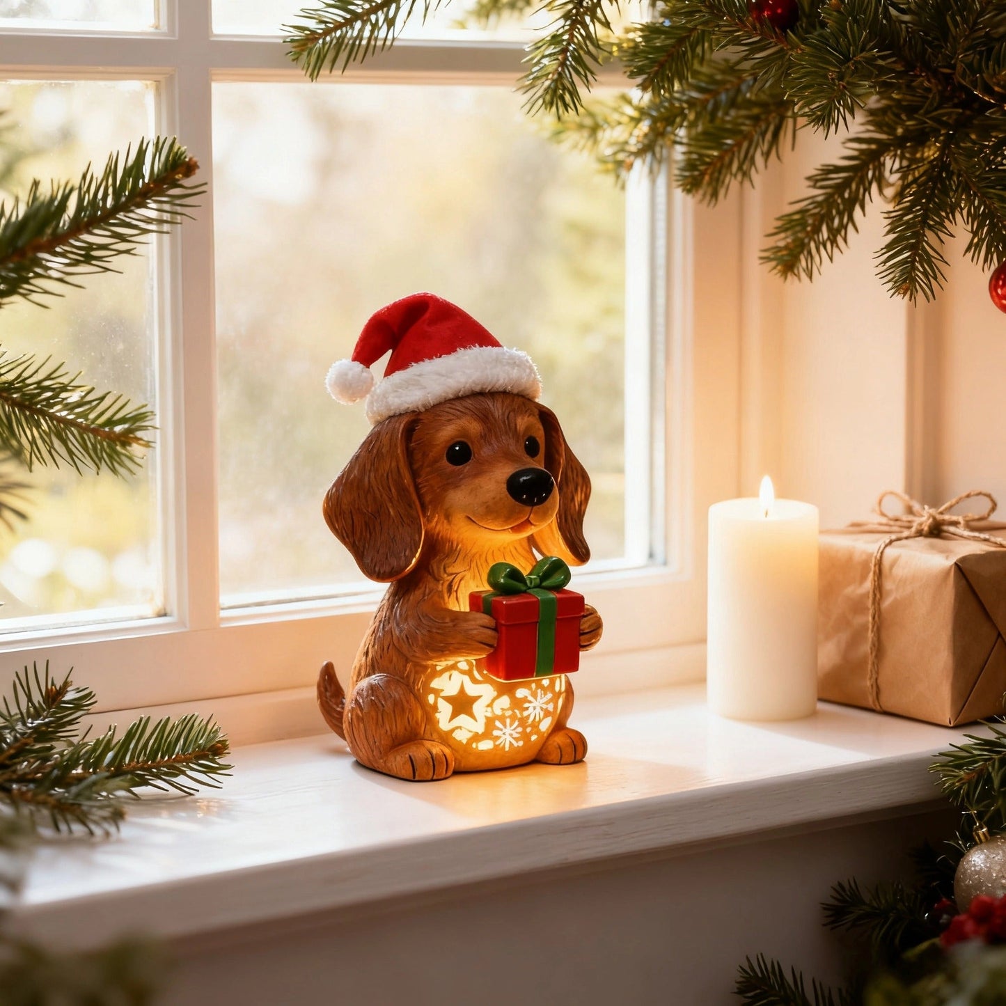 Light-Up Christmas Dachshund Figurine
